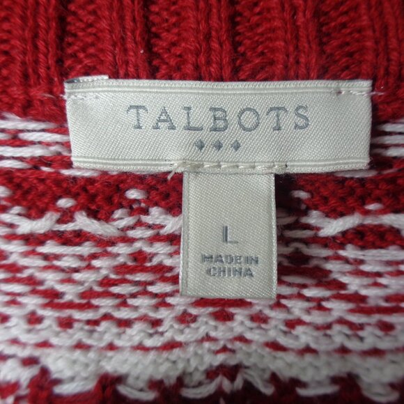 Talbots Red Full Zip Cardigan Sweater Nordic Fair Isle Cardinals Cotton - Picture 10 of 12
